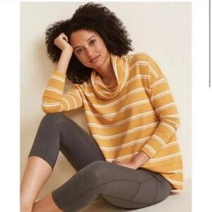 Garnet Hill Cowl Neck Knit Tunic Yellow Stripe Tencel Womens Small EUC